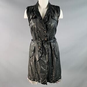 GIORGIO BRATO Size 6 Black Leather Double Breasted Belted Longline Vest